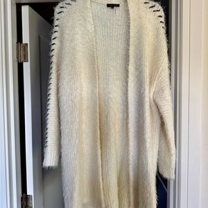 1. State Cream Open-Front Cardigan with Black Stitching Details